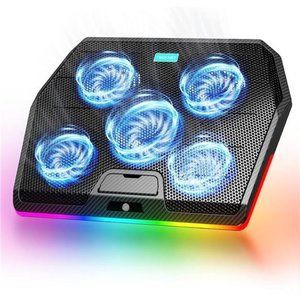 Laptop Cooling Pad, RGB Gaming Laptop Cooler with 5 Quiet Fans, Dual USB Ports